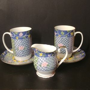 5 pcs GUMP's San Francisco Botan Mug/Saucers Cream